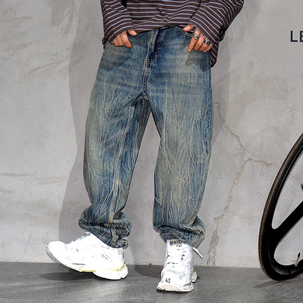 American street skateboard bag jeans mens clothing highquality retro blue commodity pants hiphop denim 241008