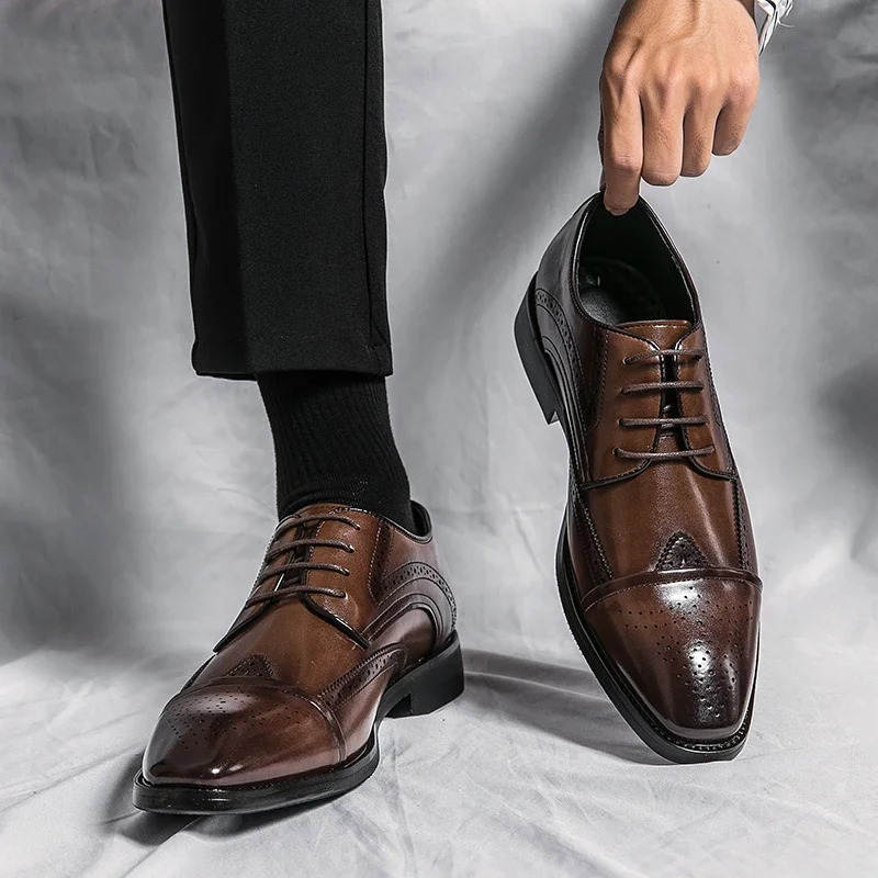 mens Oxford shoes with printed classic fashion leather shoes on the upper formal party business mens leather shoes on the upper 241007