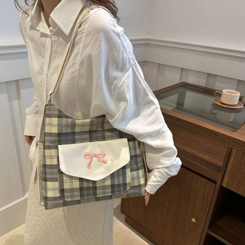 Korean fashion casual canvas bag student bag teenage messenger bag shoulder bag bow cross body bag 241008