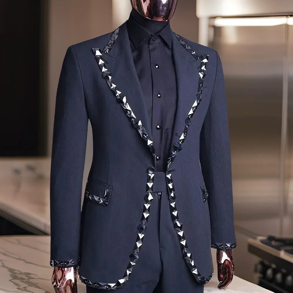 Beads Wedding Suits For Men Prom Notched Lapel Blazer Set 2 Pcs Groom Tuxedo Fashion Costume Jacket With Pants 2024