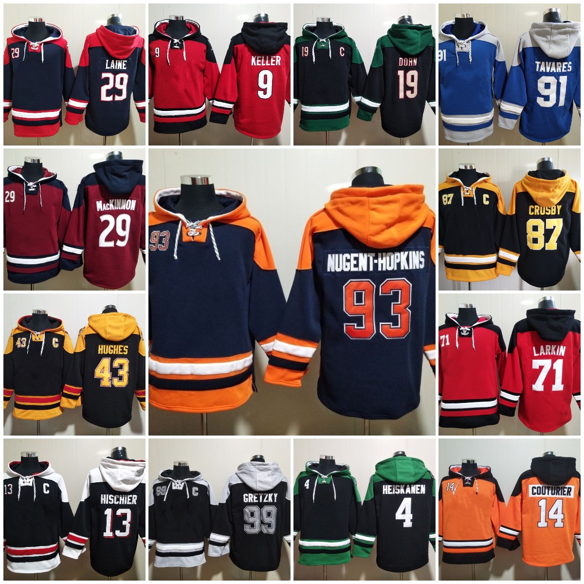 Hockey Jersey Casual Sports Hoodie Nico Hischier HALL Grubauer Gretzky Pastrnak Hughes William Nylander Quinn Hughes All Stitched