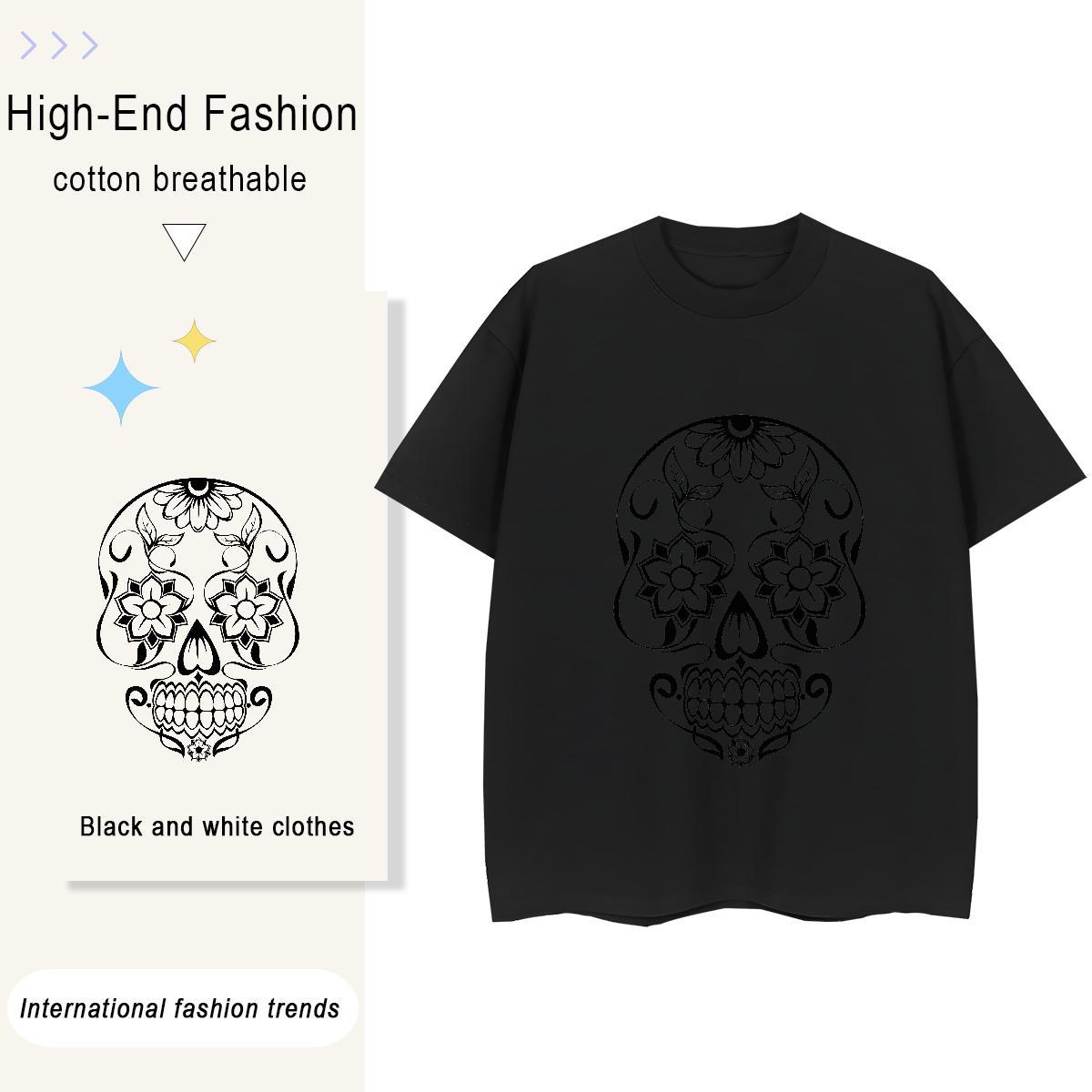 DIY Women T Shirts 230g Pure Cotton Breathable Short Sleeve Street skull Woman Tshirt Lady DIY Anime Printed Polos
