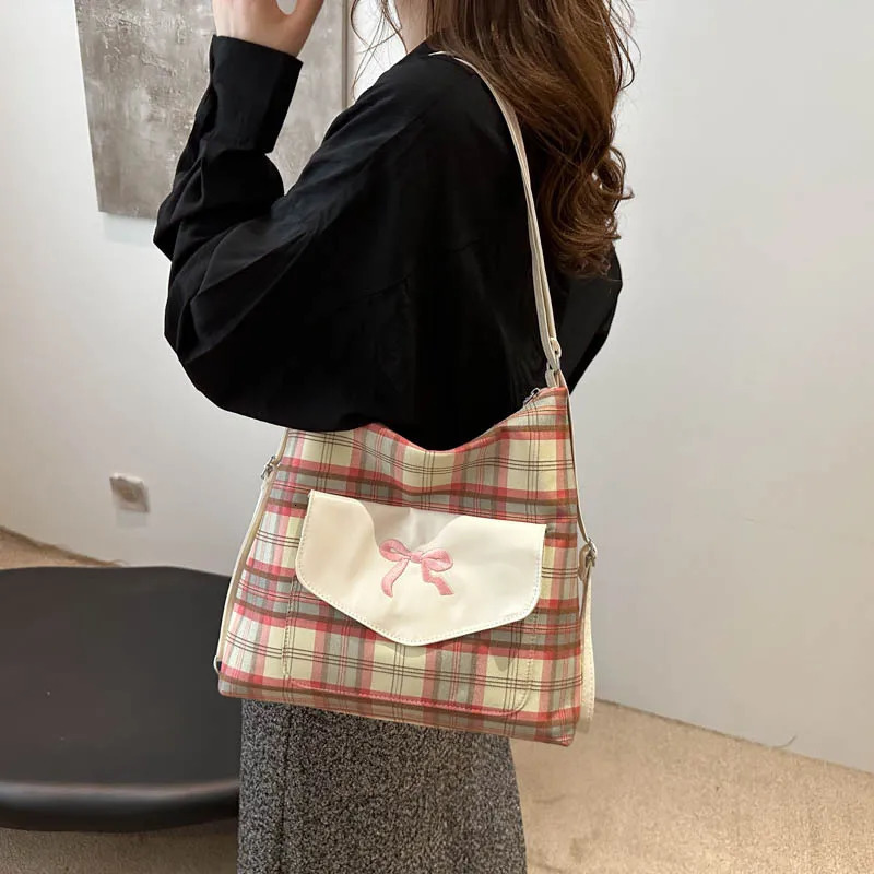 Korean fashion casual canvas bag student bag teenage messenger bag shoulder bag bow cross body bag 241008