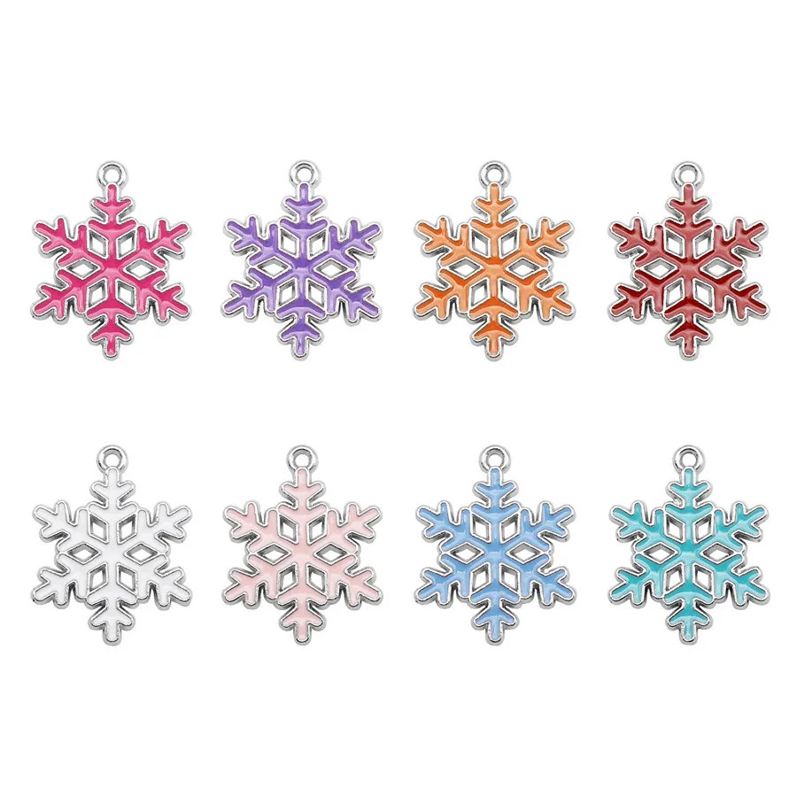 8PCS Enamel Christmas Snowflake Charms Mix Colors Handmade Xmas Decor Necklace Pendant Bracelet Earrings Jewelry Accessory 241010