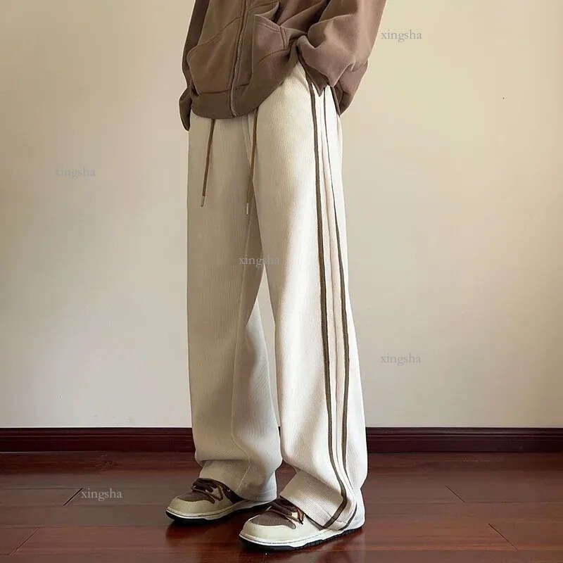 Men Sweatpants Streetwear Side Striped Trend Wide-leg Casual Jogger Sweat Pant Hip Hop Baggy Track Pants 240708