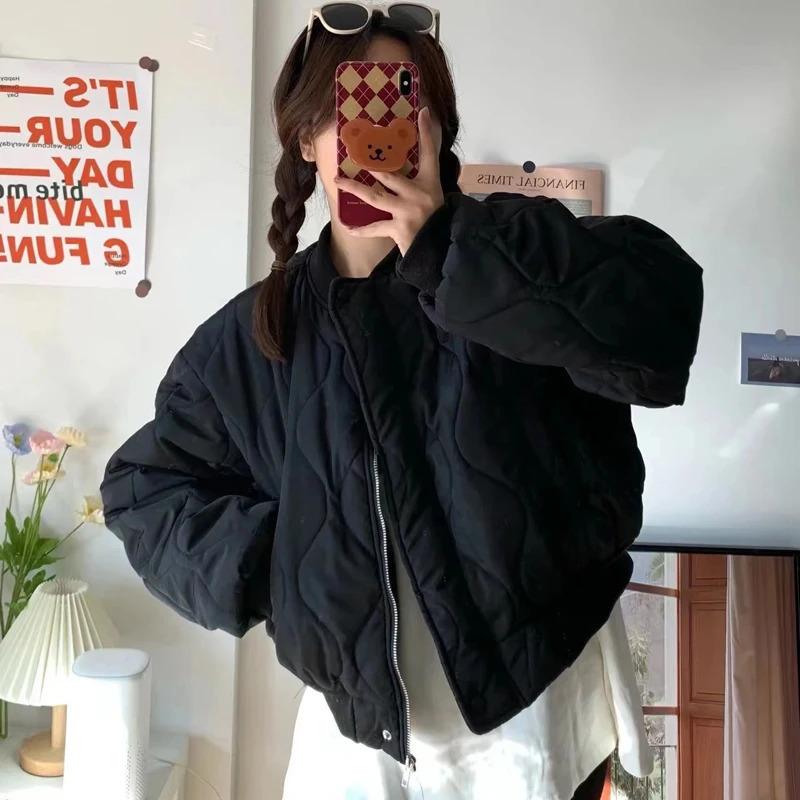 Short Parka Streetwear Solid Cropped Down Coats Korean Fashion Puffer Jacket Winter Casual Zipper Cotton Padded Outwears 240930
