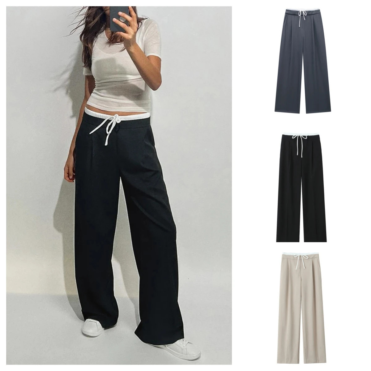 Fashion Straight Women Pants 2024 Autumn Winter Product Trousers Elegant Pant Wide Leg High Waist Britches 241007