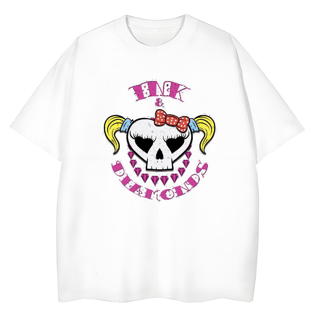 Fashion Casual T shirt 230g Pure Cotton Breathable Crew Neck Street Casual skull Couples T Shirts Designer White Plus Size Tees