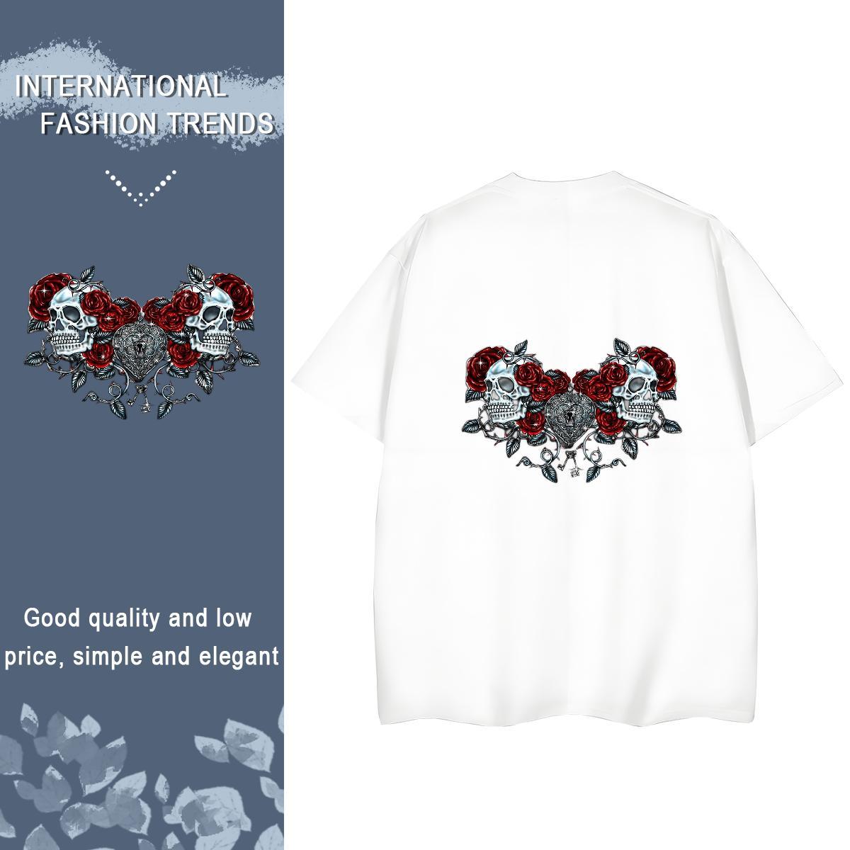 Fashion T Shirt For Woman 230g Cotton O Neck Short Sleeves Sports Casual skull Women Tshirts Comfortable Anime Print Tops Tees