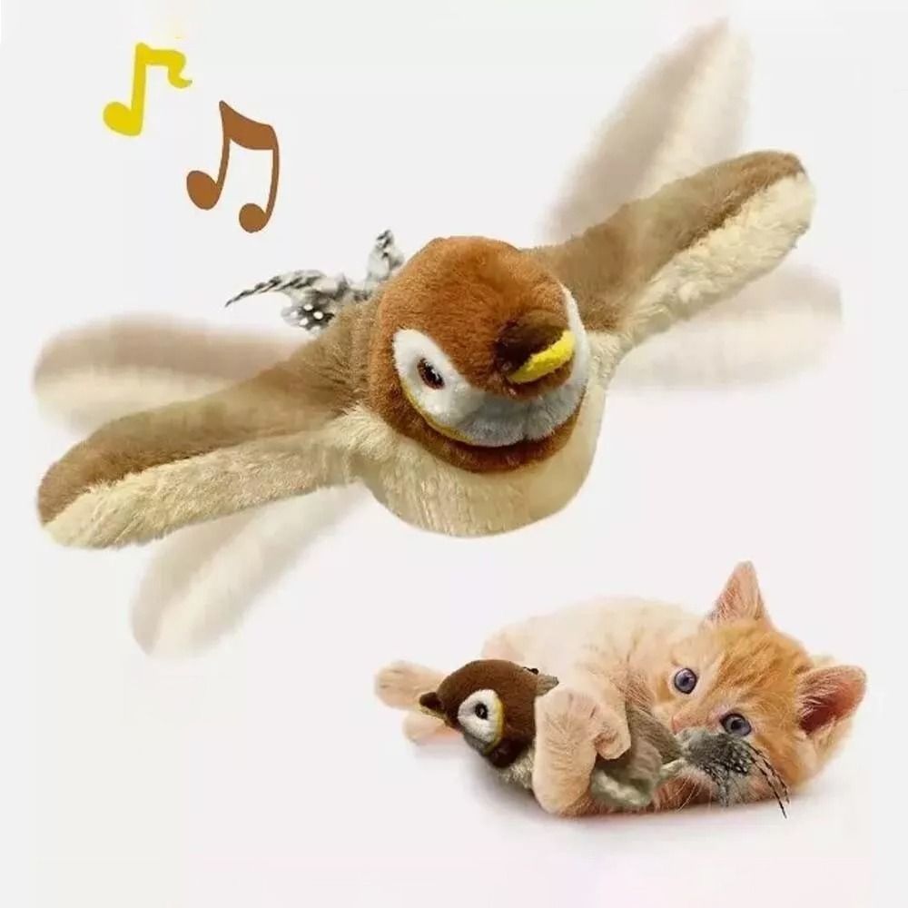 Electronic Flapping Bird Sparrow Cat Toy USB Vivid Chirping Interactive Flying Bird Cat Toys Hangable Touch-Activated