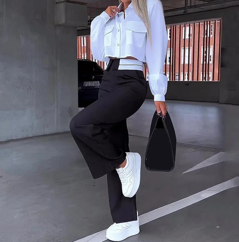 Office Lady Womens Pants Set 2-piece Holiday Style Short Coat CoatStraight Pants Set 2024 Spring Womens Wear 241010