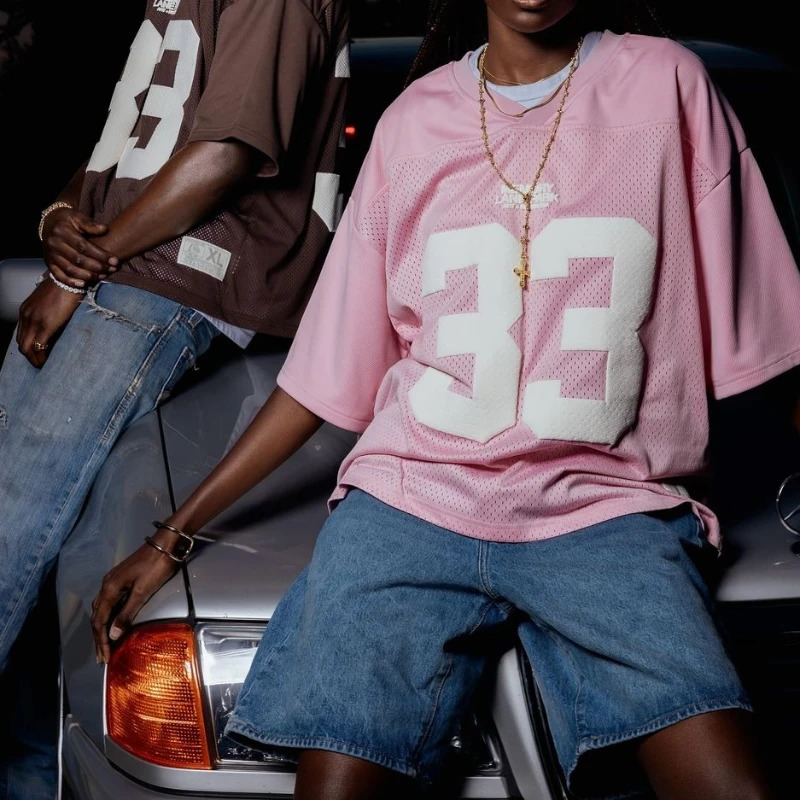 Vintage 33 letter printed mesh womens sports and fitness patch Y2K mens casual hiphop Tshirt Gothic 241011