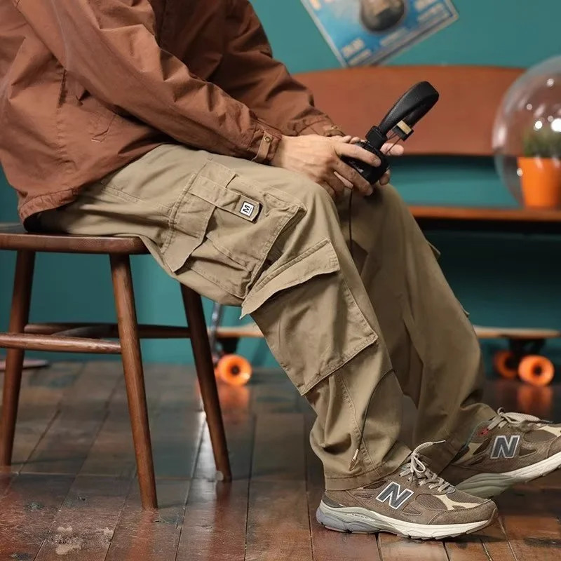 American retro luggage cargo pants mens outdoor sports military tactical sports pants Y2K straight multi pocket set Trouser 241007