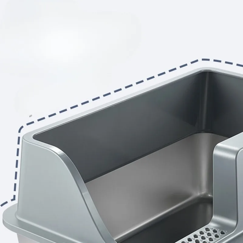 Stainless Steel Cat Litter Box Semi-enclosed Staircase ABS Cat Shovel Cat Litter Box Extra Large Splash-Proof Cat Litter Pan