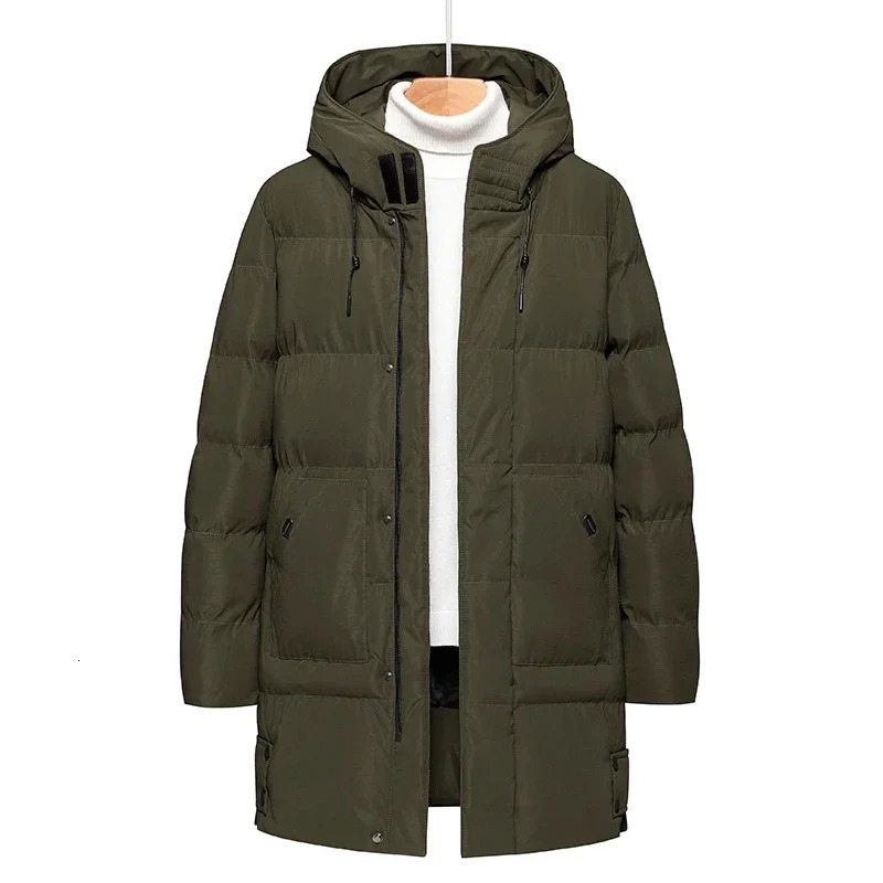 Mens thick coat warm long coat casual slim fit hooded mens park winter pure cotton apron jacket clothing 241007