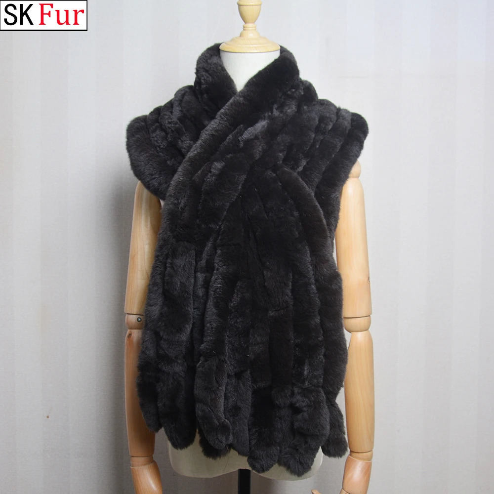 Long Style Real Genuine Rex Rabbit Fur Scarf Winter Knitted Rex Rabbit Fur Ring Scarves Women Rex Rabbit Fur Mufflers 241009