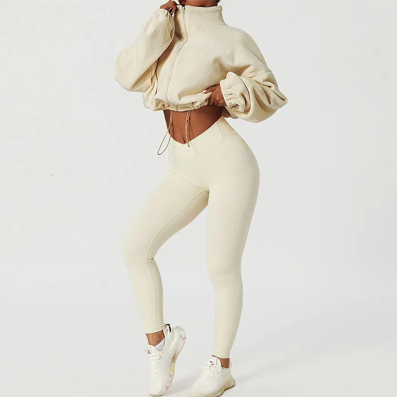 Autumn Winter Polar Fleece Cropped Coat Women Zipper Stand Collar Drawstring Outwear Woman Euro-American Outdoor Sports Jacket 241009