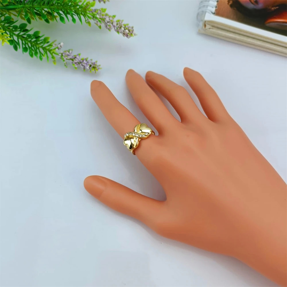 EMMA Women XOXO Jewelry Set Gold Plated Heart Necklace Bride Rhinestone Wedding Necklace Earrings Bracelet Ring Set Gift 241007