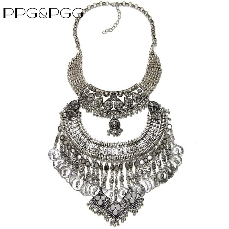 Retro Indian Statement Necklace Womens Jewelry Maxi Long Large Bohemian Ethnic Necklace 241011