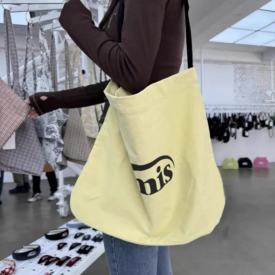 Ins Style Classic Letter Label Open Canvas Single Shoulder Large Bag Lightweight Bag 241008