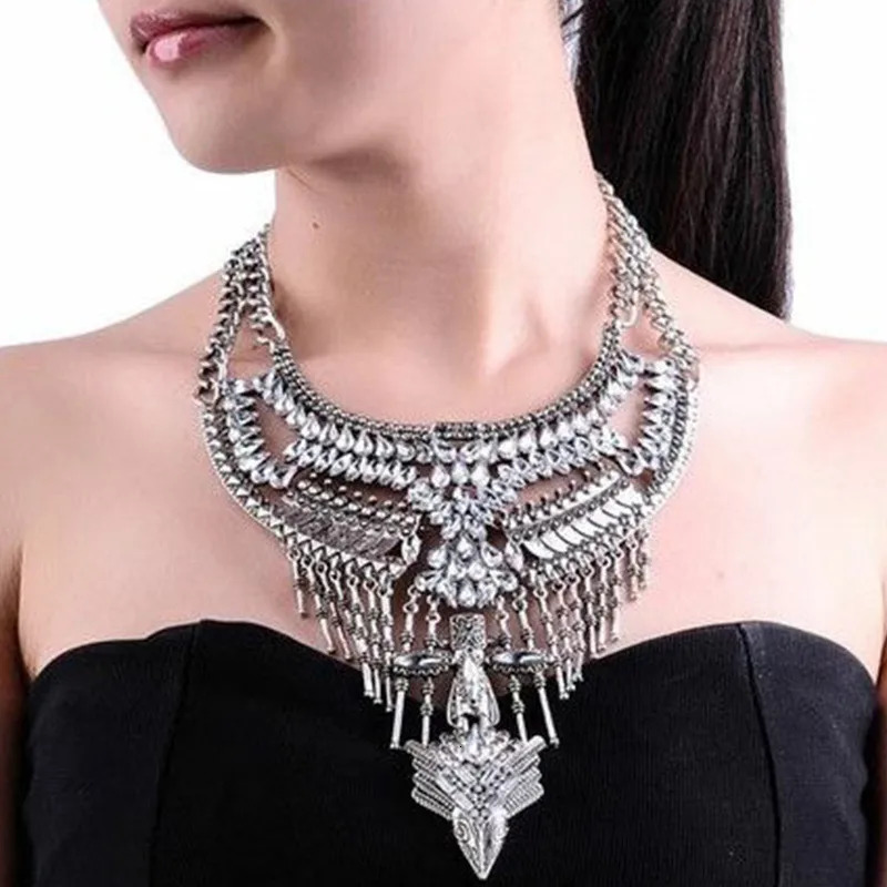 Retro Indian Statement Necklace Womens Jewelry Maxi Long Large Bohemian Ethnic Necklace 241011