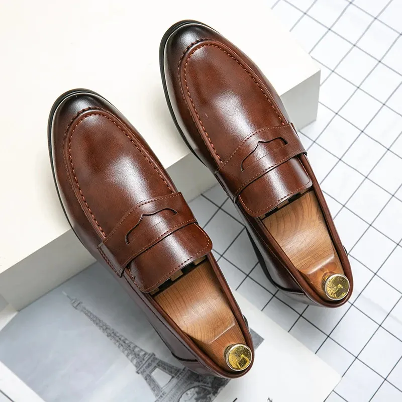 Spring and Autumn Loafers Slip-On Business Formal Casual Brown MenShoes Leather Men Dress Shoes Large Size 38-48 240701 241122