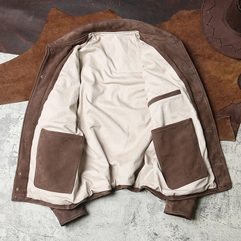 DS640 Asian size genuine leather denim casual thick retro street bike suede jacket 241011