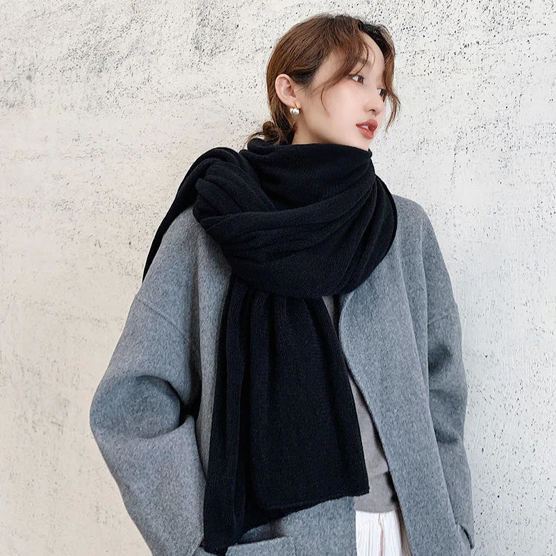 Winter Womens Scarf Fashion Warm Shawl And Wrap Bandana Pashmina Female Solid Color Large Long Knitted Scarves 241009