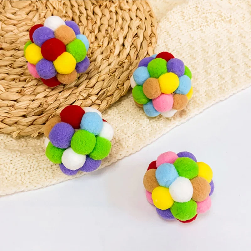 Cat Toy Colourful Plush Ball Interactive Pet Elastic Bell Self Hi Ball Playing Kitten Seven Colors Woolen Ball Cat Accessories