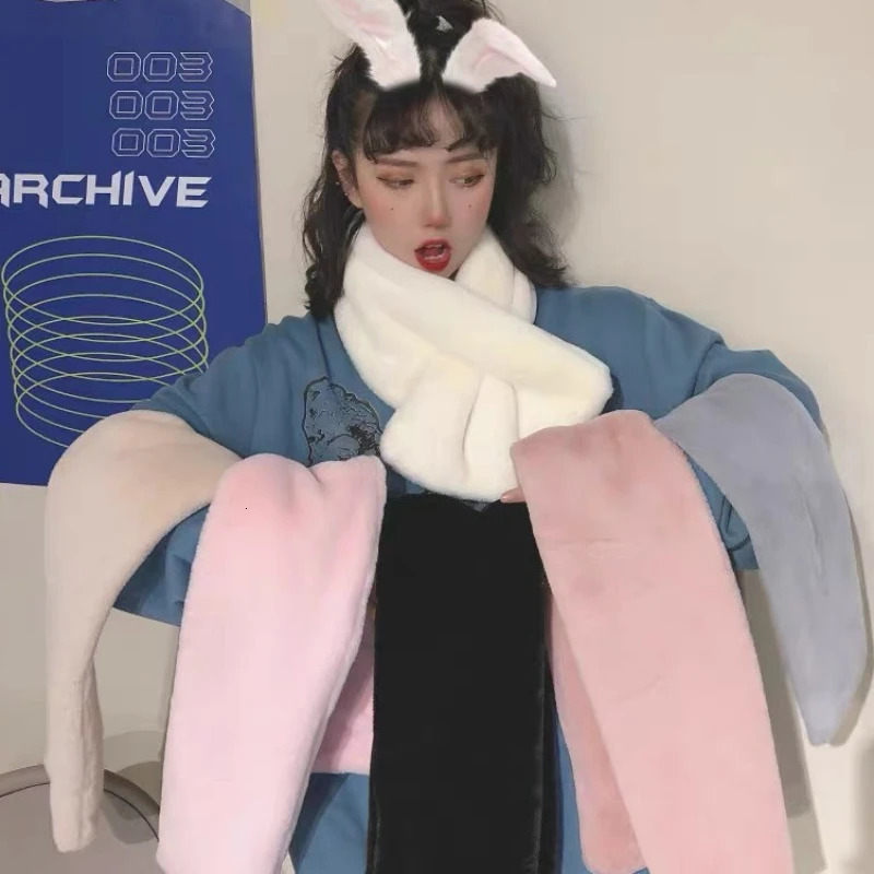 Winter artificial rabbit fur scarf womens scarf soft plush scarf solid color collar warm item Christma Years gift 241007