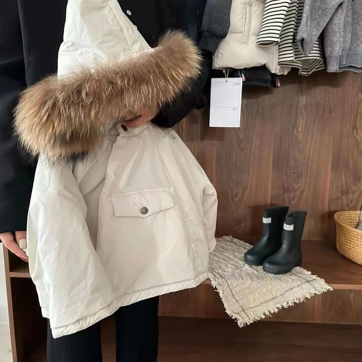 Coat Children Cotton Clothes Winter Boys Girls Fur Collar Hooded Tops Baby Personality Loose 2024 Warm Simple 241011