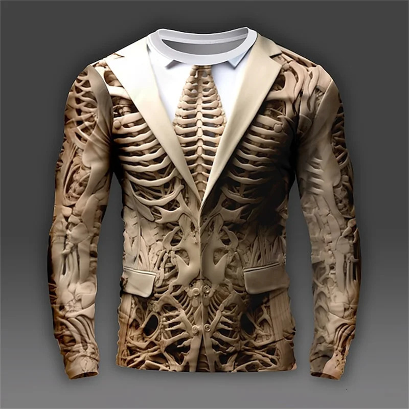 Autumn 3D Print Skeleton Skulls Long Sleeve T Shirt Horror Skull Graphic Clothes Vintage Cool Tops Mens Clothing 241011