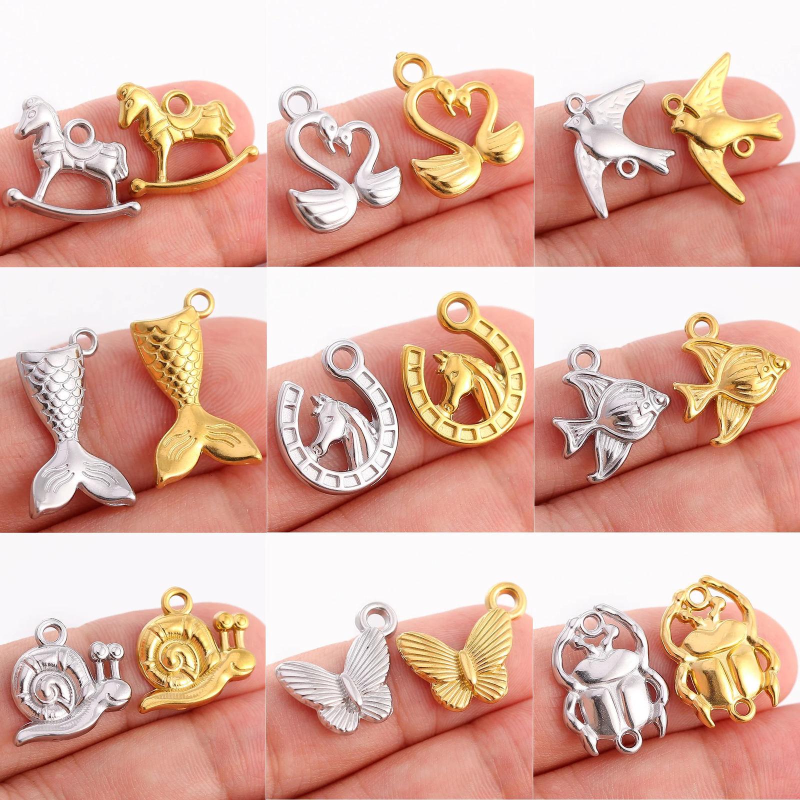 3PcsLot Fish TailSnailHorseshoeScarab BeetleButterfly Charm for Jewelry Making Stainless Steel Pendant Diy Necklace Earring 241010