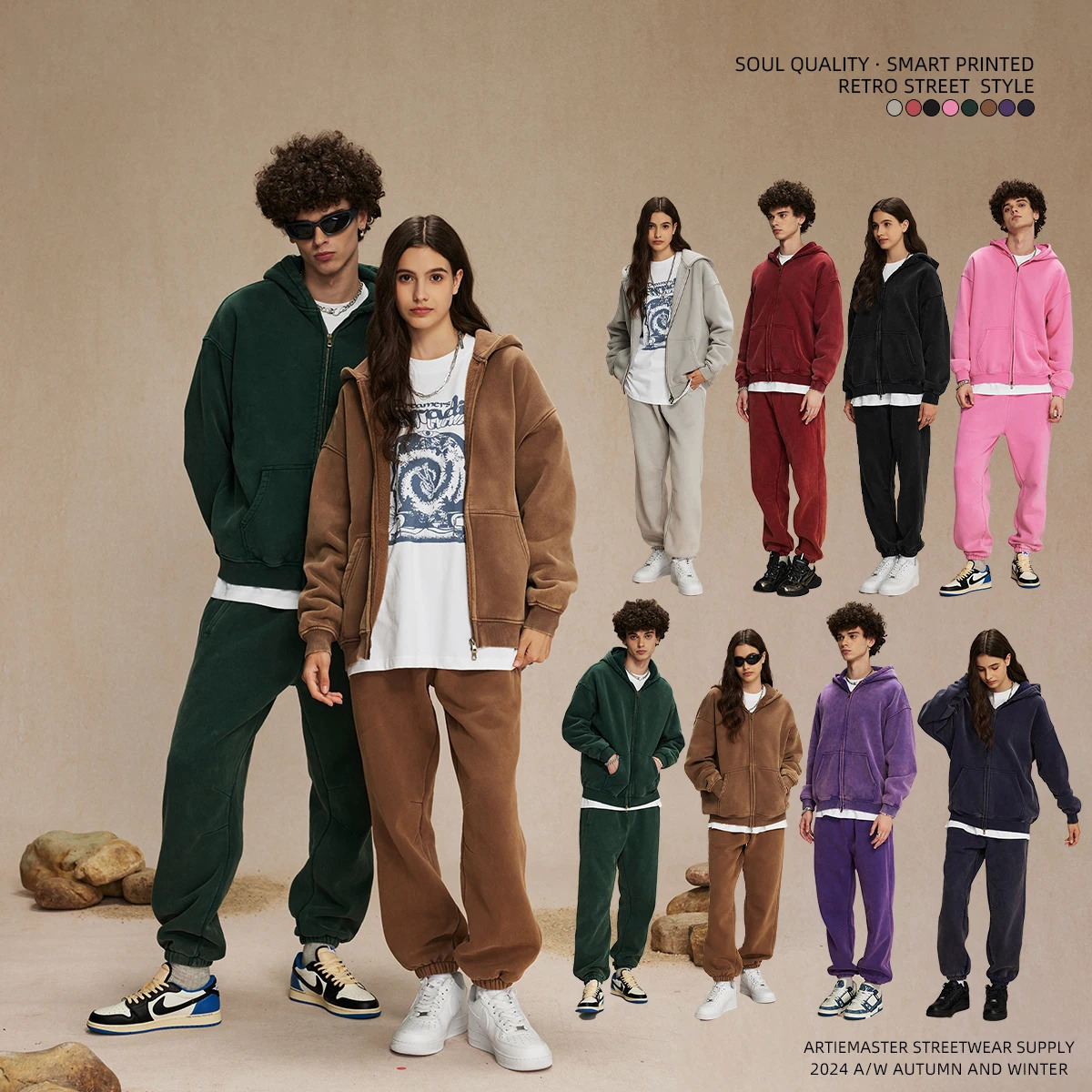 Batik fleece zippered hoodie 241011