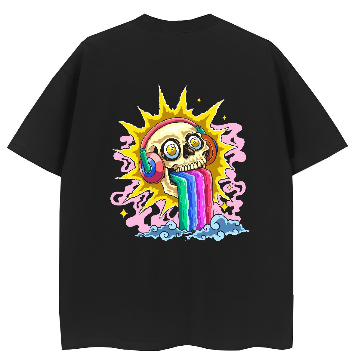 Fashion Casual T shirt 230g 100% Cotton Breathable Short Sleeve Hip Hop Street skull Woman Tshirt Soft Cartoon Floral Printing Clothings