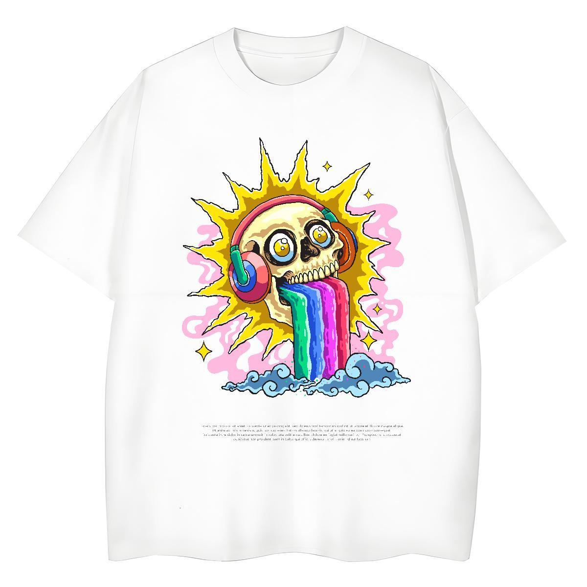 Fashion New Women T Shirts 230g Cotton Breathable Soft Hip Hop skull Women Tees Loose fit Cartoon Print Tshirts