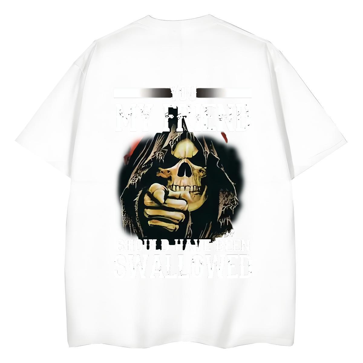 Casual New T-Shirts 100% Cotton 230g Breathable Daily Outfit skull Women Tshirts High quality White Plus Size Clothings