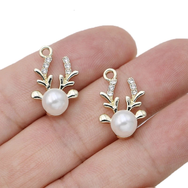 5Pcs Silver Plated Crystal Pearl Christmas Deer Charm Pendant for Jewelry Making Earrings Necklace DIY Accessories Craft 22x14mm 241010