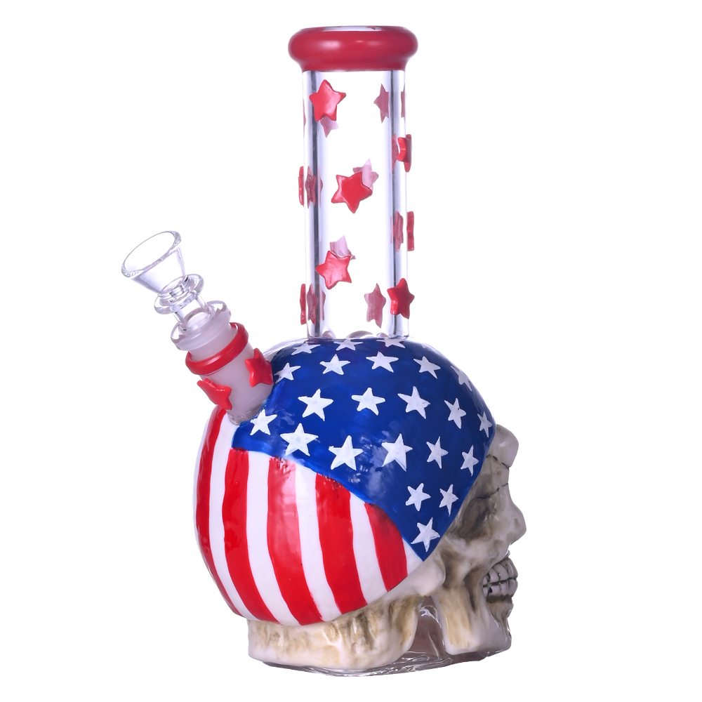 9.1in HippiesGlass,Hand Drawn Human Skeleton Glass Beaker Bong,Flag Of The United States,Borosilicate Glass Water Pipe,Glass Hookah,Halloween Gifts