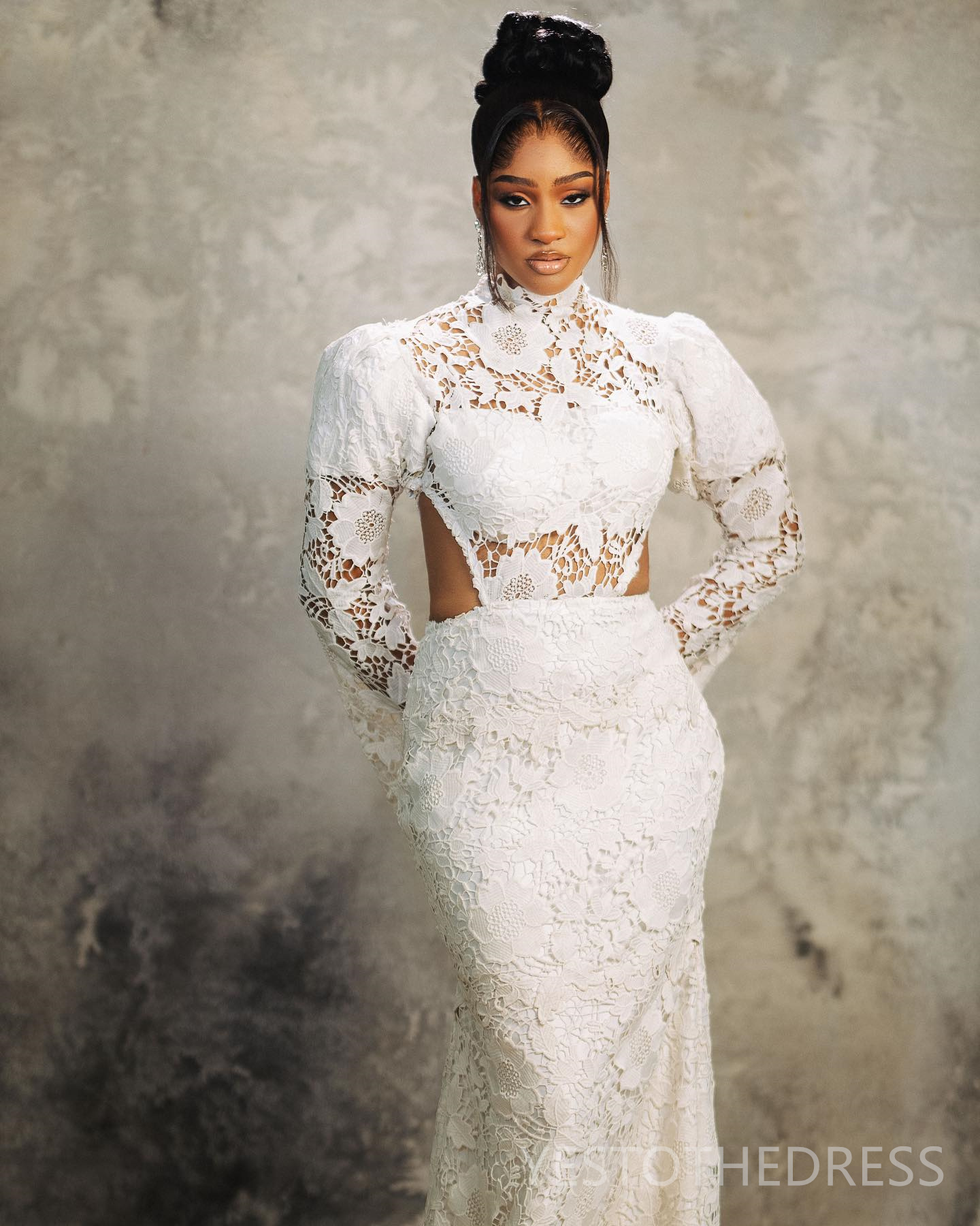 2024 Plus Size Aso Ebi Wedding Dress Bridal Gowns For Bride High Neck Long Sleeves Flora Beaded Lace Gorgeous Wedding Gowns for African Black Women D3