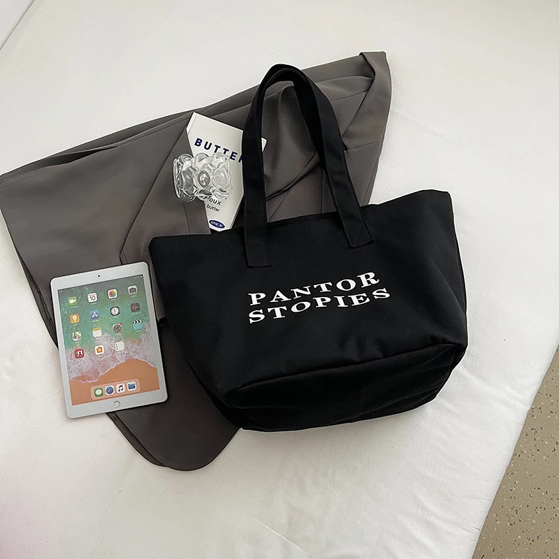 Alphabet canvas bag summer trend Korean niche handbag casual large capacity shopping bag commuting shopping 241008