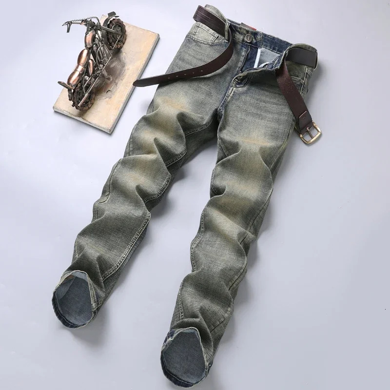 Spring mens classic business jeans straight workwear retro Distressed ultrathin denim pants fashionable casual clothing 241008