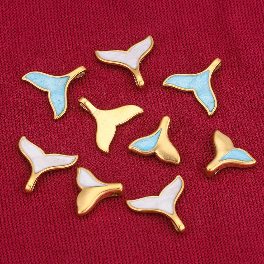 5pcs Lot Stainless Steel Enamel Blue Ocean White Lovely Dolphin Tail Charm Earring for DIY Jewelry Making Necklace Bracelet 241010