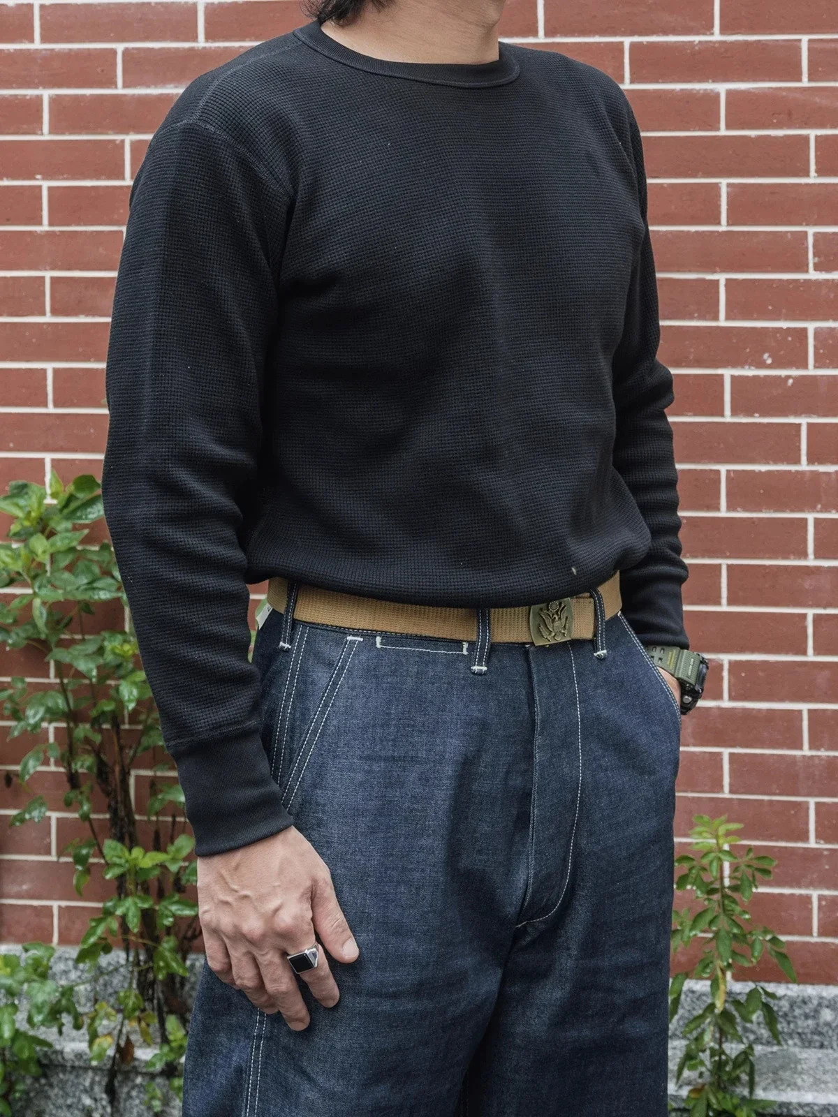 Non Stock Heavyweight Waffle Knit Long Sleeve TShirt Mens Base Layer Thermal Shirt 241011