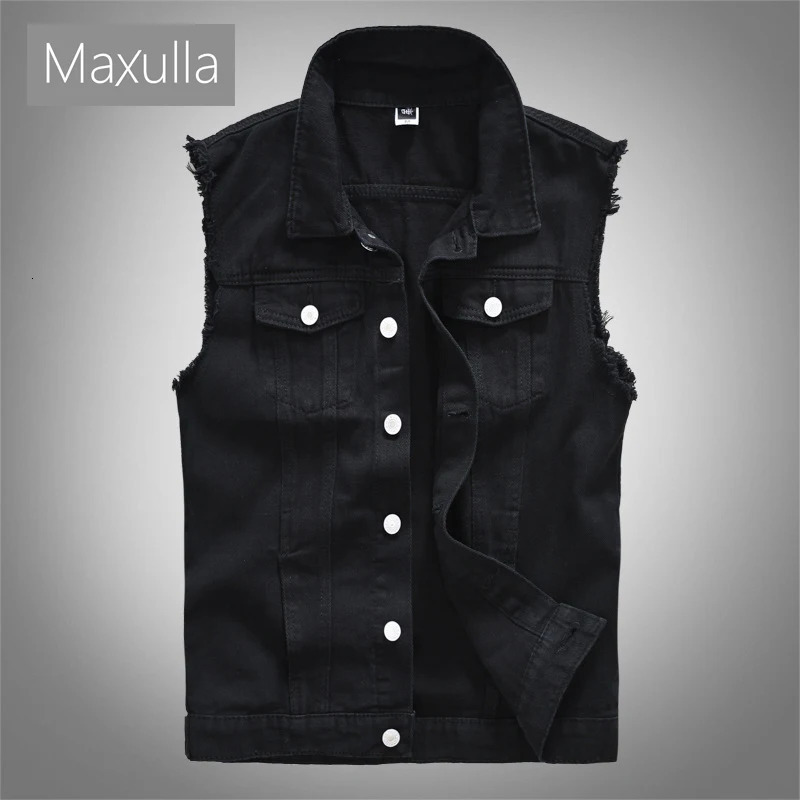 Maxulla Mens Denim Vest Sleeveless Jackets Cotton Retro Ripped Slim fit Distressed Jean Vests Fashion Hip Hop Vest Men Clothing 241011