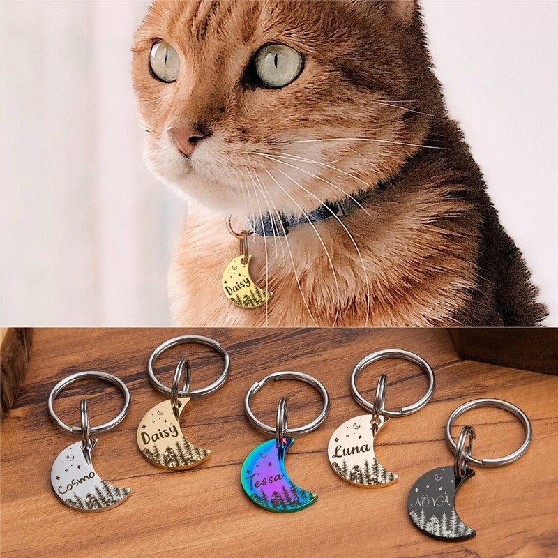 Personalized Moon Pet ID Tags Woods and Stars Dog Cat Tag Custom Name Number Dog ID Collar for Puppy Kitten Pet Accessories