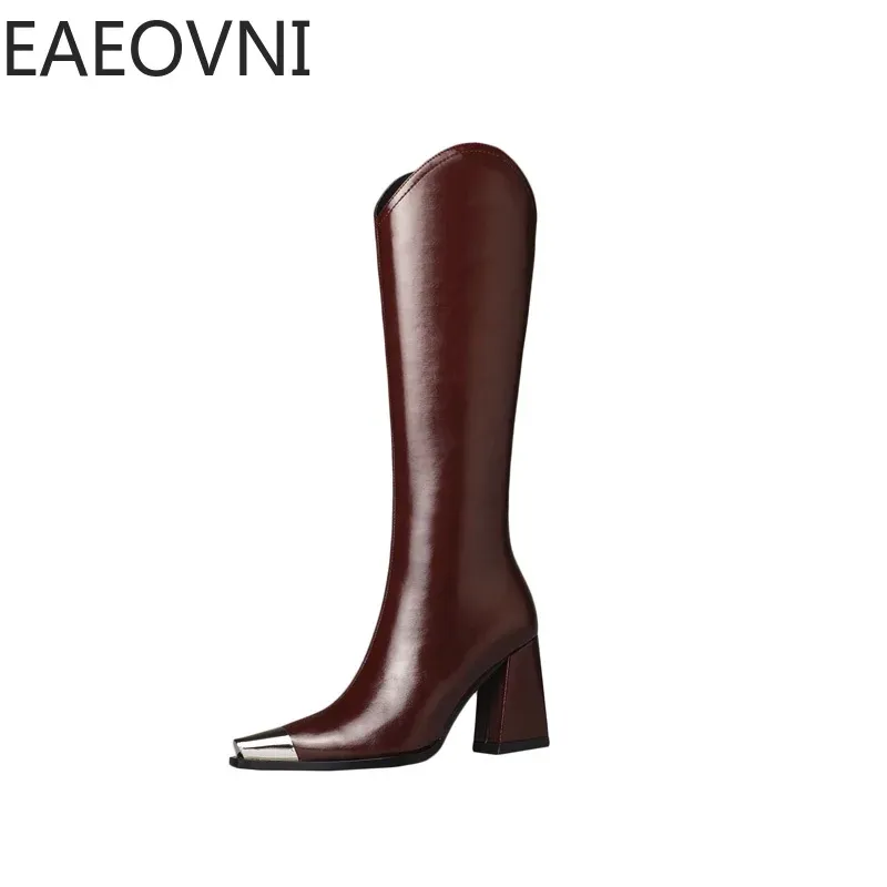Designer Winter Woman High Fashion Pointed Toe Long Boots Shoes Ladies Elegant Square Heel Women's Knight Bootties 241122