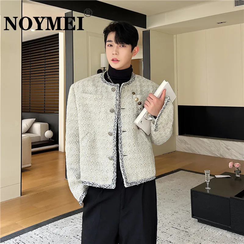 NOYMEI Trendy Korean Style Button Decorative Small Fragrance Jacket AutumnWinter 2024 Collarless Chic Coat Men WA3126 241011