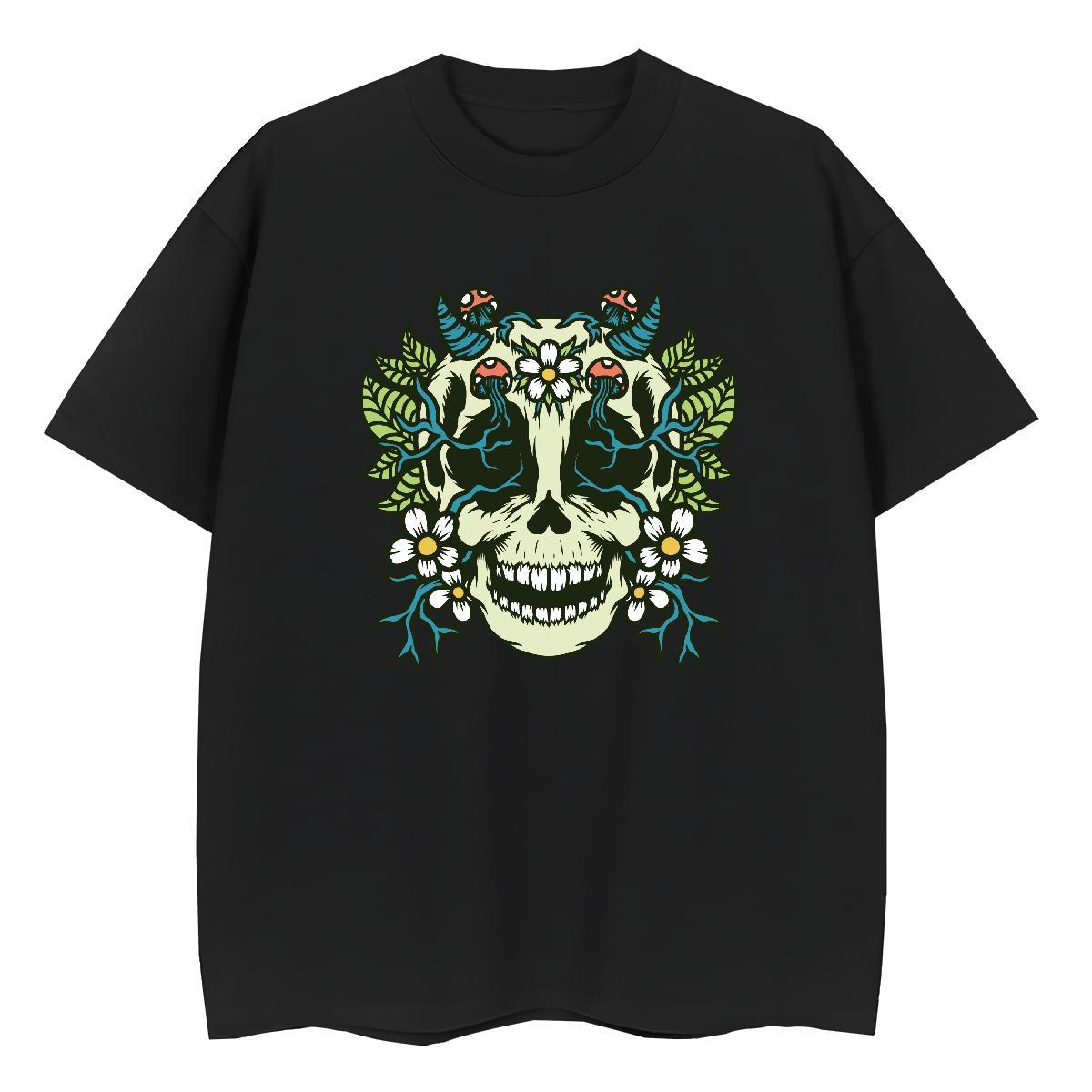 2024 Casual T Shirt For Woman 230g Pure Cotton Breathable Crew Neck Outdoor skull Couples T Shirts Nice Oversized Tees Shirts