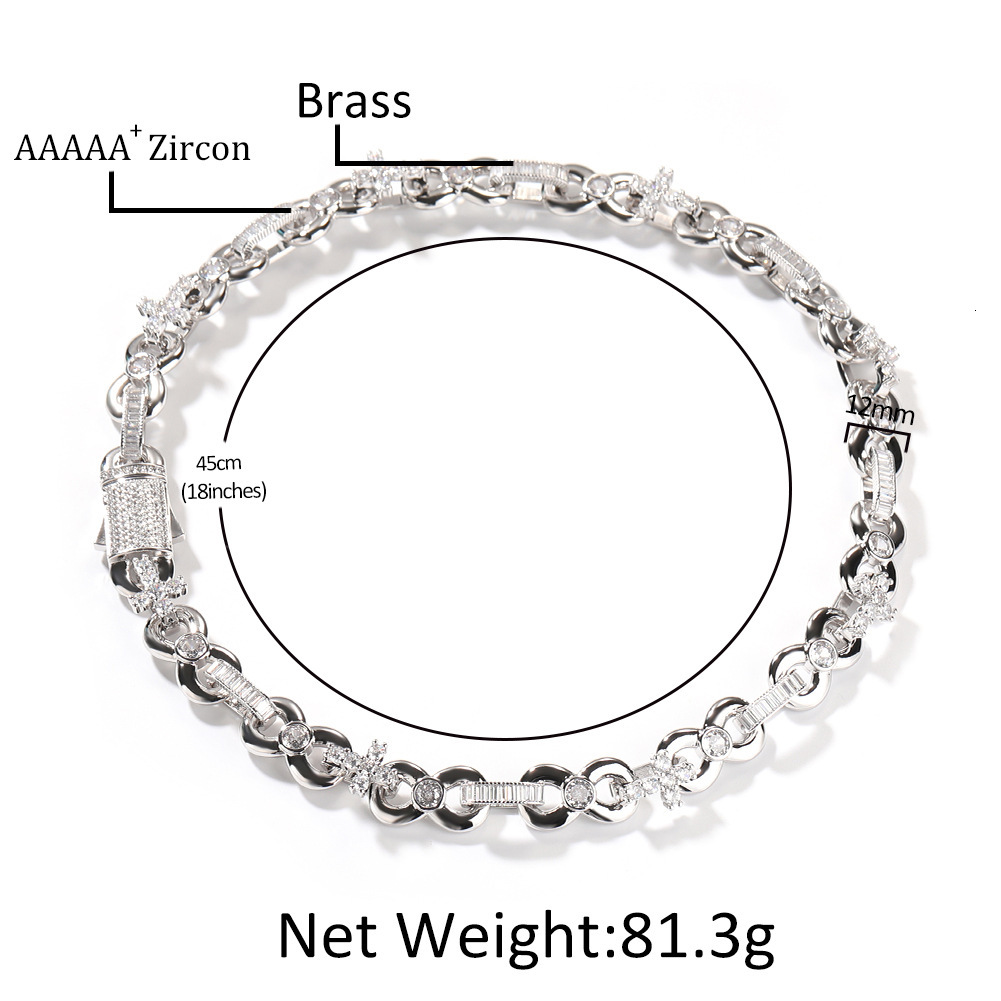 12mm Top Quality Mens Cross Infinite Sign Charms Necklace Choker Iced Out CZ Cubic Zirconia Hip Hop Accessories Spring Buckle Cool Punk Rock Jewelry B